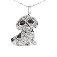 Load image into Gallery viewer, .925 Sterling Silver 1 1/4 Cttw Diamond Shih Tzu Dog Pendant Necklace 18 inch (Black and I-J Color, I2-I3 Clarity)