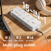 Load image into Gallery viewer, 18-Outlet Power Strip with USB & Type-C ā Surge Protection