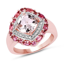 Load image into Gallery viewer, 14K Rose Gold Plated 3.11 Carat Genuine Morganite, Pink Tourmaline & White Topaz .925 Sterling Silver Ring