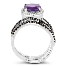 Load image into Gallery viewer, 2.31 Carat Genuine Amethyst, Black Spinel and White Diamond .925 Sterling Silver Ring