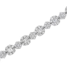 Load image into Gallery viewer, 10K White Gold 4.0 cttw Brilliant Round-cut and Baguette Diamond Floral Cluster Link Bracelet (I-J Clarity, I1-I2 Color) - Size 7"