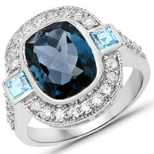Load image into Gallery viewer, "5.27 Carat Genuine London Blue Topaz, Swiss Blue Topaz and White Diamond .925 Sterling Silver Ring