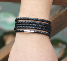 Load image into Gallery viewer, NEW Trendy Black Retro Wrap Long Leather Men Brecelets Bangles Fashion Sporty Chain Link Male Charm Bracelet