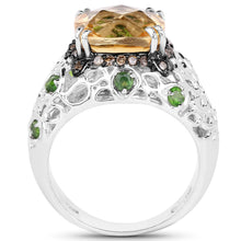 Load image into Gallery viewer, 4.13 Carat Genuine Citrine, Chrome Diopside & Champagne Diamond .925 Sterling Silver Ring