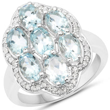 Load image into Gallery viewer, 3.09 Carat Genuine Aquamarine and White Zircon .925 Sterling Silver Ring