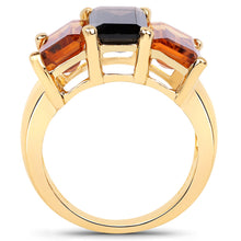 Load image into Gallery viewer, 14K Yellow Gold Plated 8.14 Carat Genuine Smoky Quartz, Citrine and Champagne Quartz .925 Sterling Silver Ring