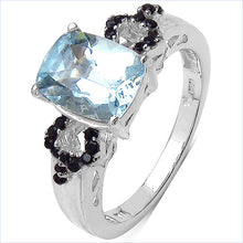 Load image into Gallery viewer, 1.92 Carat Genuine Aquamarine & Black Spinel .925 Sterling Silver Ring