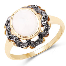 Load image into Gallery viewer, 3.04 Carat Genuine White Moonstone and Black Diamond .925 Sterling Silver Ring