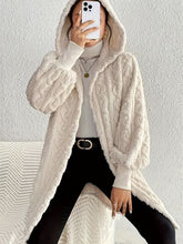 Load image into Gallery viewer, Beige Long Winter Open Front Long Sleeve Fuzzy Hooded Jacket Cozy & Stylish Outerwear