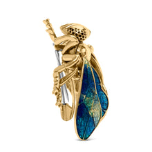Load image into Gallery viewer, 18K Yellow Gold 1/2 Cttw Pave Set Diamond and Blue-Green Enamel Bumblebee Brooch Pin (F-G Color, VS1-VS2 Clarity)