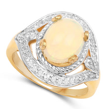 Load image into Gallery viewer, 14K Yellow Gold Plated 1.88 Carat Genuine Ethiopian Opal and White Topaz .925 Sterling Silver Ring
