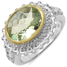 Load image into Gallery viewer, Two Tone Plated 4.16 Carat Genuine Green Amethyst & White Topaz .925 Sterling Silver Ring