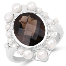 Load image into Gallery viewer, 5.75 Carat Genuine Smoky Quartz and Pearl .925 Sterling Silver Ring