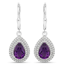 Load image into Gallery viewer, 2.77 Carat Genuine Amethyst and White Diamond .925 Sterling Silver Earrings
