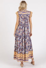 Load image into Gallery viewer, Floral Ruffled Notched Cap Sleeve Maxi Summer Dress For Women – Bohemian Chic Dress with Floral Print and Ruffled Details