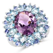 Load image into Gallery viewer, "7.79 Carat Genuine Amethyst, Blue Topaz and Tanzanite .925 Sterling Silver Ring