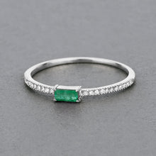 Load image into Gallery viewer, 0.18 Carat Genuine Zambian Emerald and White Diamond 14K White Gold Ring
