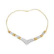 Load image into Gallery viewer, 10K Yellow and White Gold 1.0 Cttw Round and Princess cut Diamond "V" Shape Statement Necklace (I-J Color, I1-I2 Clarity)