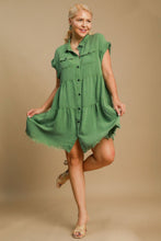 Load image into Gallery viewer, Green Full Size Button-Down Shirt Dress Plus Size Casual & Simple Lightweight Dress
