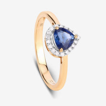 Load image into Gallery viewer, 0.73 Carat Genuine Blue Sapphire and White Diamond 14K Yellow Gold Ring