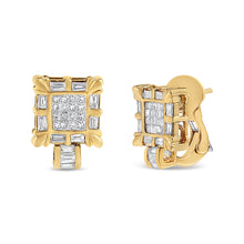 Load image into Gallery viewer, 14K Yellow Gold 7/8 Cttw Princess and Baguette-Cut Diamond Square Framed Huggie Hoop Omega Earrings (H-I Color, SI1-SI2 Clarity)