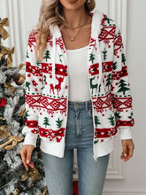 Load image into Gallery viewer, White Drawstring Christmas Element Zip-Up Hooded Jacket Winter Cute Stylish Holiday Outerwear For Her