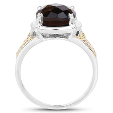 Load image into Gallery viewer, 3.28 Carat Genuine Smoky Quartz, Yellow Diamond & White Diamond .925 Sterling Silver Ring