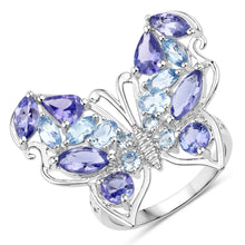 Load image into Gallery viewer, 3.60 Carat Genuine Tanzanite and Swiss Blue Topaz .925 Sterling Silver Ring