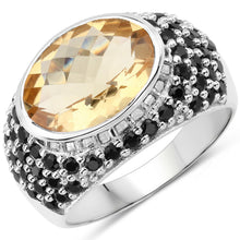 Load image into Gallery viewer, 6.76 Carat Genuine Citrine and Black Spinel .925 Sterling Silver Ring