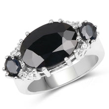 Load image into Gallery viewer, 8.62 Carat Genuine Black Sapphire & White Topaz .925 Sterling Silver Ring