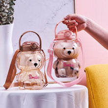 Load image into Gallery viewer, 800ML Water Bottle for Kids with Straw Mug Cup Bear Summer Outdoor Sport Plastic Girls School Cute Drinking Cup Bear Water Bottle with Straw and Strap Cute Water Bottles for Kids Drinking Water Bottles Portable Leak Proof