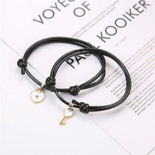 Load image into Gallery viewer, 1 Pair Couple Bracelet Alloy Key Heart Lock Charm Bracelet Handmade Rope Bracelet Lock Key Pedant Bracelet Set Black Weave Rope Love Heart Lock Key Adjustable Bracelet For Womens