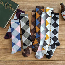 Load image into Gallery viewer, 1 Pair Keep Warm Knee-high Socks for Socks Rhombus Pattern Autumn Winter Cotton College Style Socks Running Climbing Fashion Socks For Men And Women