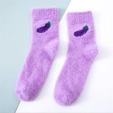 Load image into Gallery viewer, 1 pairs Thermal Fluffy Socks Autumn-Winter New Year Socks New Fashion Warm Avocado Cherry Eggplant Socks Warm Ankle Socks Winter Socks For Men And Women