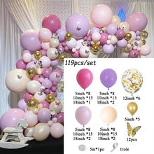 Load image into Gallery viewer, 1 Set Pink Purple Chrome Rose Gold Balloon Garland With Butterfly Stickers Arch Kit For Birthday Wedding Party Decorations