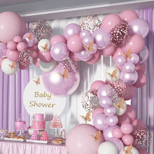 Load image into Gallery viewer, 1 Set Pink Purple Chrome Rose Gold Balloon Garland With Butterfly Stickers Arch Kit For Birthday Wedding Party Decorations