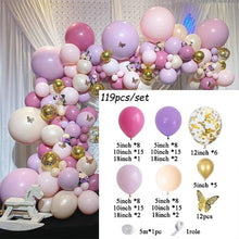 Load image into Gallery viewer, 1 Set Pink Purple Chrome Rose Gold Balloon Garland With Butterfly Stickers Arch Kit For Birthday Wedding Party Decorations