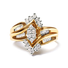 Load image into Gallery viewer, 10K Two-Toned 1/2 Cttw Round And Baguette-Cut Composite Pear Head Diamond Ring (H-I Color, I2-I3 Clarity) - Ring Size 7
