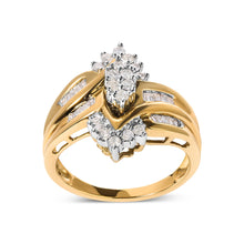 Load image into Gallery viewer, 10K Two-Toned 1/2 Cttw Round And Baguette-Cut Composite Pear Head Diamond Ring (H-I Color, I2-I3 Clarity) - Ring Size 7