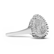 Load image into Gallery viewer, 10K White Gold 1/2 Cttw Round & Baguette Cut Diamond Pear Shaped Domed Pavé Cluster with Halo Cocktail Ring (H-I Color, SI1-SI2 Clarity) - Size 5