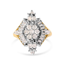 Load image into Gallery viewer, 10K Yellow Gold 1 Cttw Round and Baguette cut Diamond Cluster and Rhombus Halo Ring (H-I Color, I1-I2 Clarity) - Ring Size 7