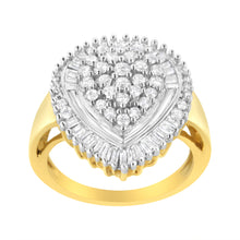 Load image into Gallery viewer, 10K Yellow Gold 1.0 Cttw Round and Baguette Cut Diamond Oval Shaped Cluster Ring (I-J Color, I1-I2 Clarity) - Size 7