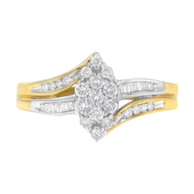 Load image into Gallery viewer, 10K Yellow and White Gold 1/2 Cttw Diamond Marquise Shaped Cluster Split Shank Ring (H-I Color, SI2-I1 Clarity) - Size 7