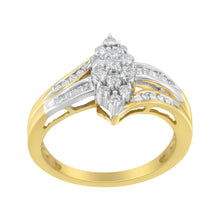 Load image into Gallery viewer, 10K Yellow and White Gold 1/2 Cttw Diamond Marquise Shaped Cluster Split Shank Ring (H-I Color, SI2-I1 Clarity) - Size 7