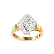Load image into Gallery viewer, 10K Yellow Gold 1/2 Cttw Round And Baguette-cut Diamond Rhombus Head and Halo Ring (I-J Color, I1-I2 Clarity) - Ring Size 7