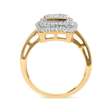 Load image into Gallery viewer, 10K Yellow Gold 1/2 cttw Round and Princess Diamond Composite Head and Halo Ring (H-I Color, SI1-SI2 Clarity) - Ring Size 7