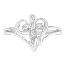 Load image into Gallery viewer, 10K White Gold Diamond-Accented Cross & Open Heart Promise Fashion Ring (H-I Color, I1-I2 Clarity) - Size 7