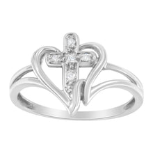 Load image into Gallery viewer, 10K White Gold Diamond-Accented Cross & Open Heart Promise Fashion Ring (H-I Color, I1-I2 Clarity) - Size 7