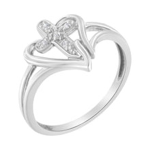Load image into Gallery viewer, 10K White Gold Diamond-Accented Cross & Open Heart Promise Fashion Ring (H-I Color, I1-I2 Clarity) - Size 7