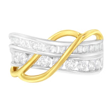 Load image into Gallery viewer, 10K White and Yellow Gold 1 1/10 cttw Channel-Set Diamond Bypass Band Ring (J Color, I3 Clarity) - Size 7
